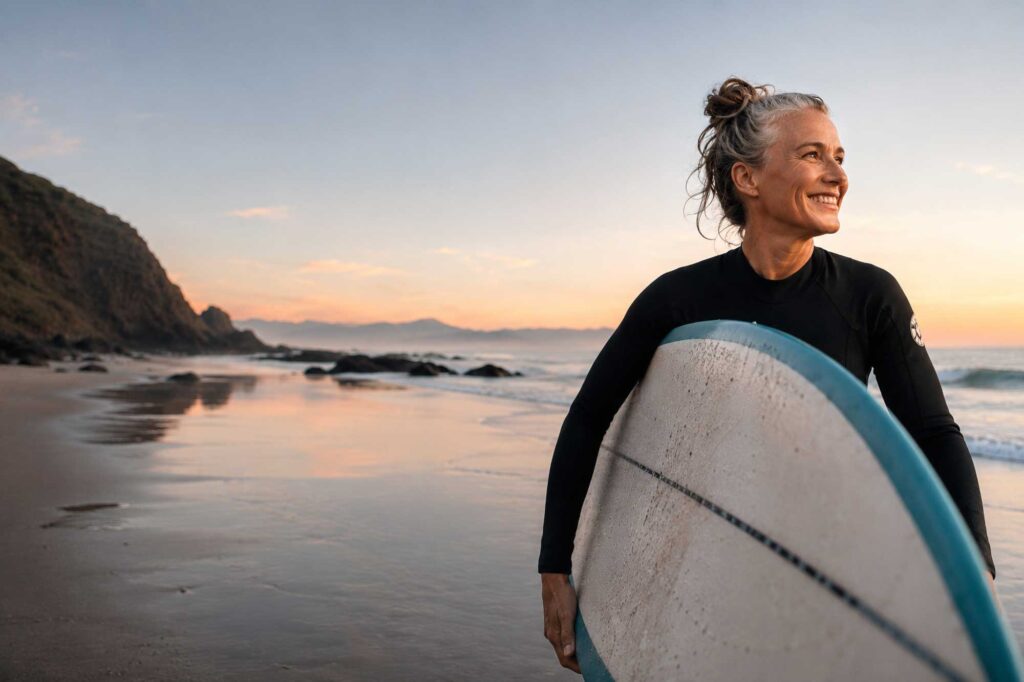 Woman with surfboard at the beach